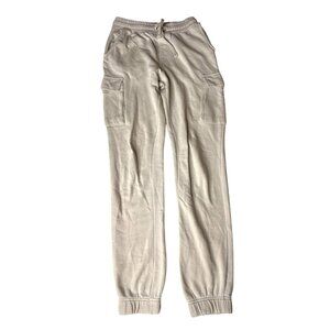 Womens Beige Cargo Joggers With Elastic Waist & Drawstring XS